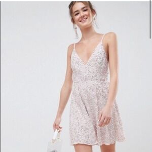 ASOS sequin pink pastel mini dress A-line prom party special occasion birthday